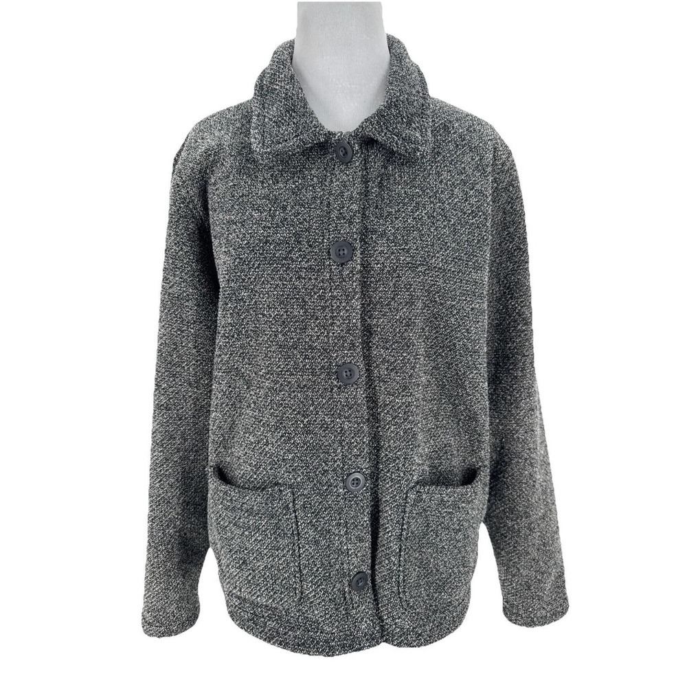 L.L. Bean Women's Gray Wool Blend Button Front Cardigan Jacket Coat Cottage